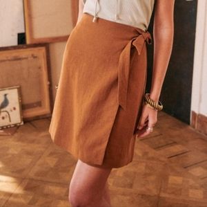 Sezane louma wrap skirt, mocha, linen, size 36, like new